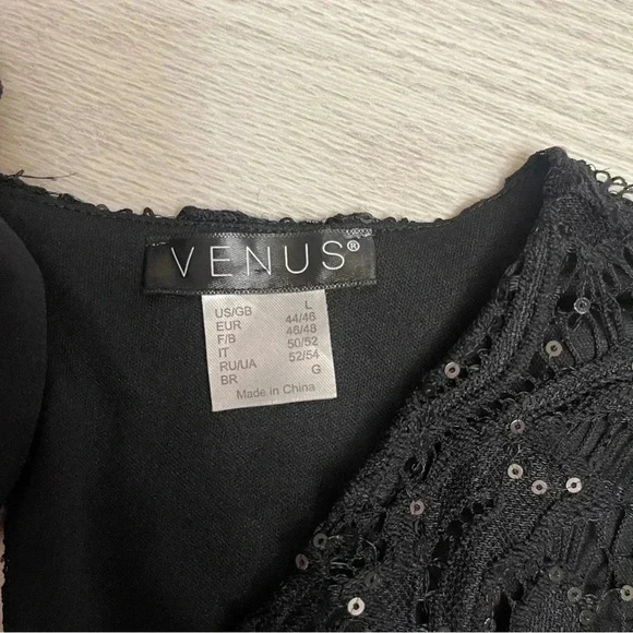 Venus Black Sequin Lace Open Back Bell Long Sleeves Romper Elastic Waist Size L - Picture 6 of 16